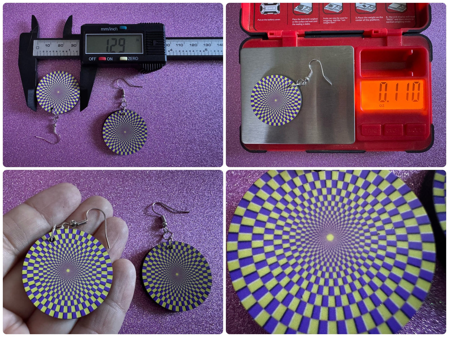 Colorful Psychedelic Optical Illusion Earrings: Sublimated Illusions, Unique Earrings, Quirky Jewelry, Hypnotic, Best Gifts for Her/Him/Them