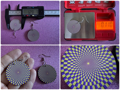 Colorful Psychedelic Optical Illusion Earrings: Sublimated Illusions, Unique Earrings, Quirky Jewelry, Hypnotic, Best Gifts for Her/Him/Them