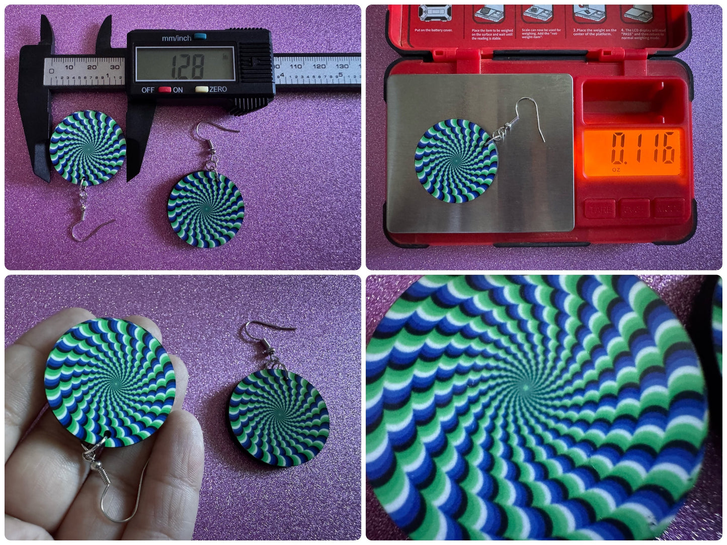 Colorful Psychedelic Optical Illusion Earrings: Sublimated Illusions, Unique Earrings, Quirky Jewelry, Hypnotic, Best Gifts for Her/Him/Them