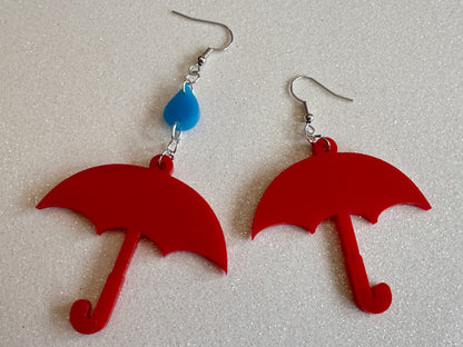 Colorful Umbrella Earrings: Laser Cut Acrylic Umbrellas, Rain Drop, Raindrops, Weather, Hearts, Green Earrings, Best Gifts for Her/Him/Them