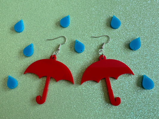 Colorful Umbrella Earrings: Laser Cut Acrylic Umbrellas, Rain, Weather, Hearts, Green Earrings, Best Gifts for Her/Him/Them