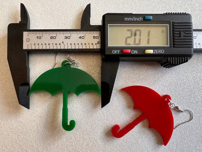 Colorful Umbrella Earrings: Laser Cut Acrylic Umbrellas, Rain, Weather, Hearts, Green Earrings, Gifts for Her/Him/Them
