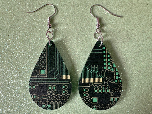 Computer Chip Earrings: Laser Cut Acrylic Tech Earrings, Techy, Green Computer Parts, Electronic Circuit, IC, Best Gifts for Her/Him/Them