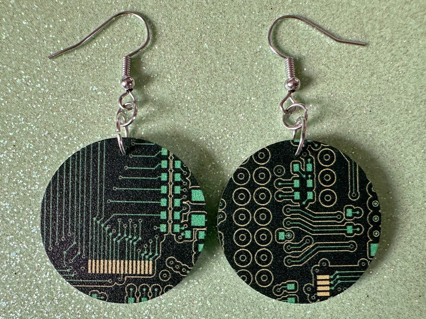 Computer Chip Earrings: Laser Cut Acrylic Tech Earrings, Techy, Green Computer Parts, Electronic Circuit, IC, Best Gifts for Her/Him/Them