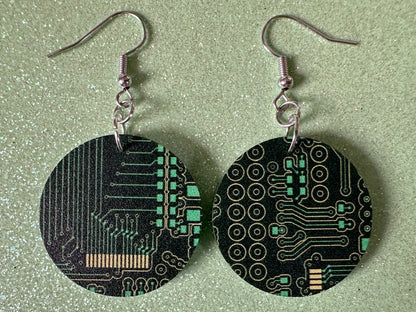 Computer Chip Earrings: Laser Cut Acrylic Tech Earrings, Techy, Green Computer Parts, Electronic Circuit, IC, Best Gifts for Her/Him/Them