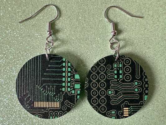 Computer Chip Earrings: Laser Cut Acrylic Tech Earrings, Techy, Green Computer Parts, Electronic Circuit, IC, Best Gifts for Her/Him/Them