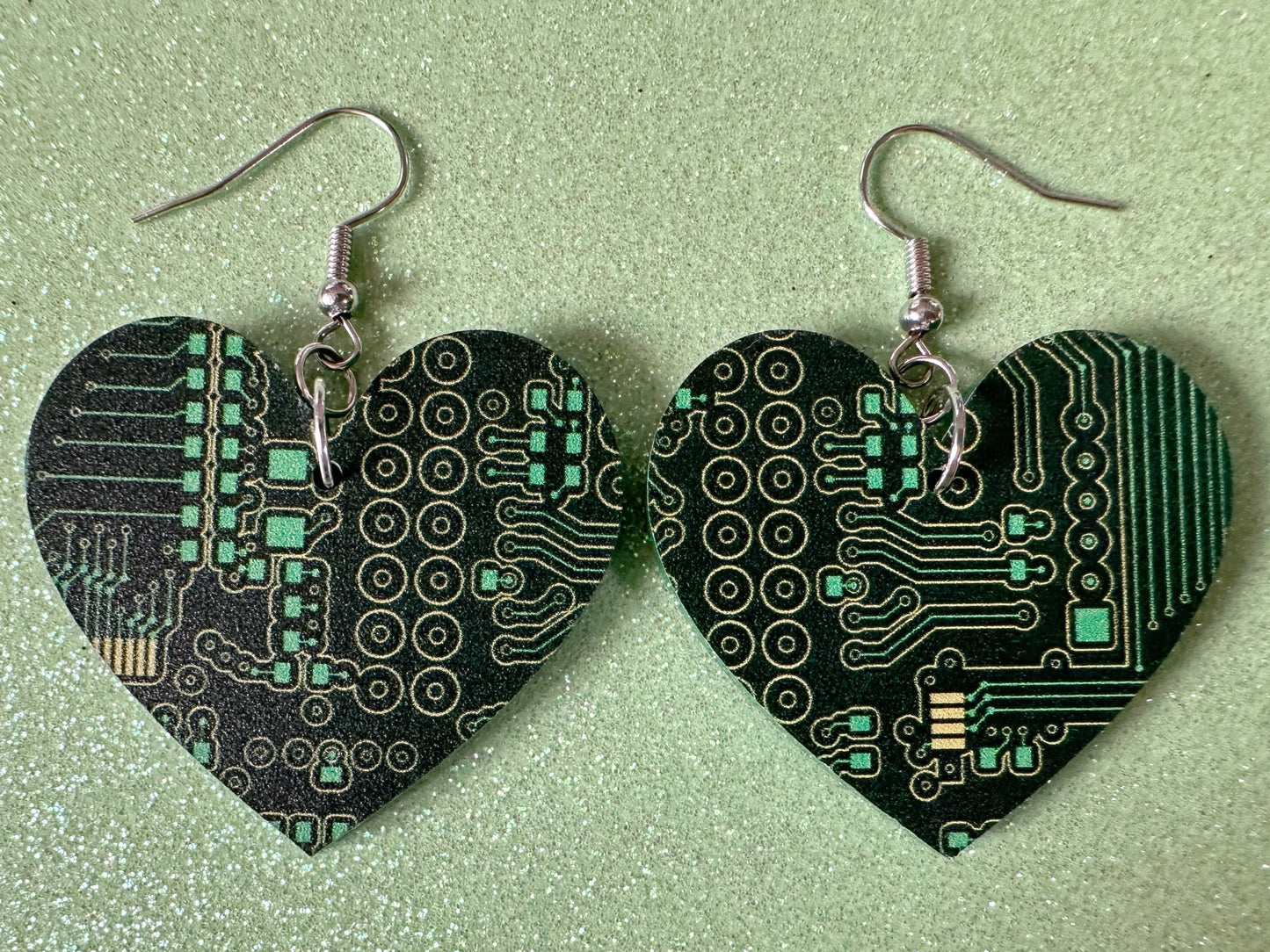 Computer Chip Earrings: Laser Cut Acrylic Tech Earrings, Techy, Green Computer Parts, Electronic Circuit, IC, Best Gifts for Her/Him/Them