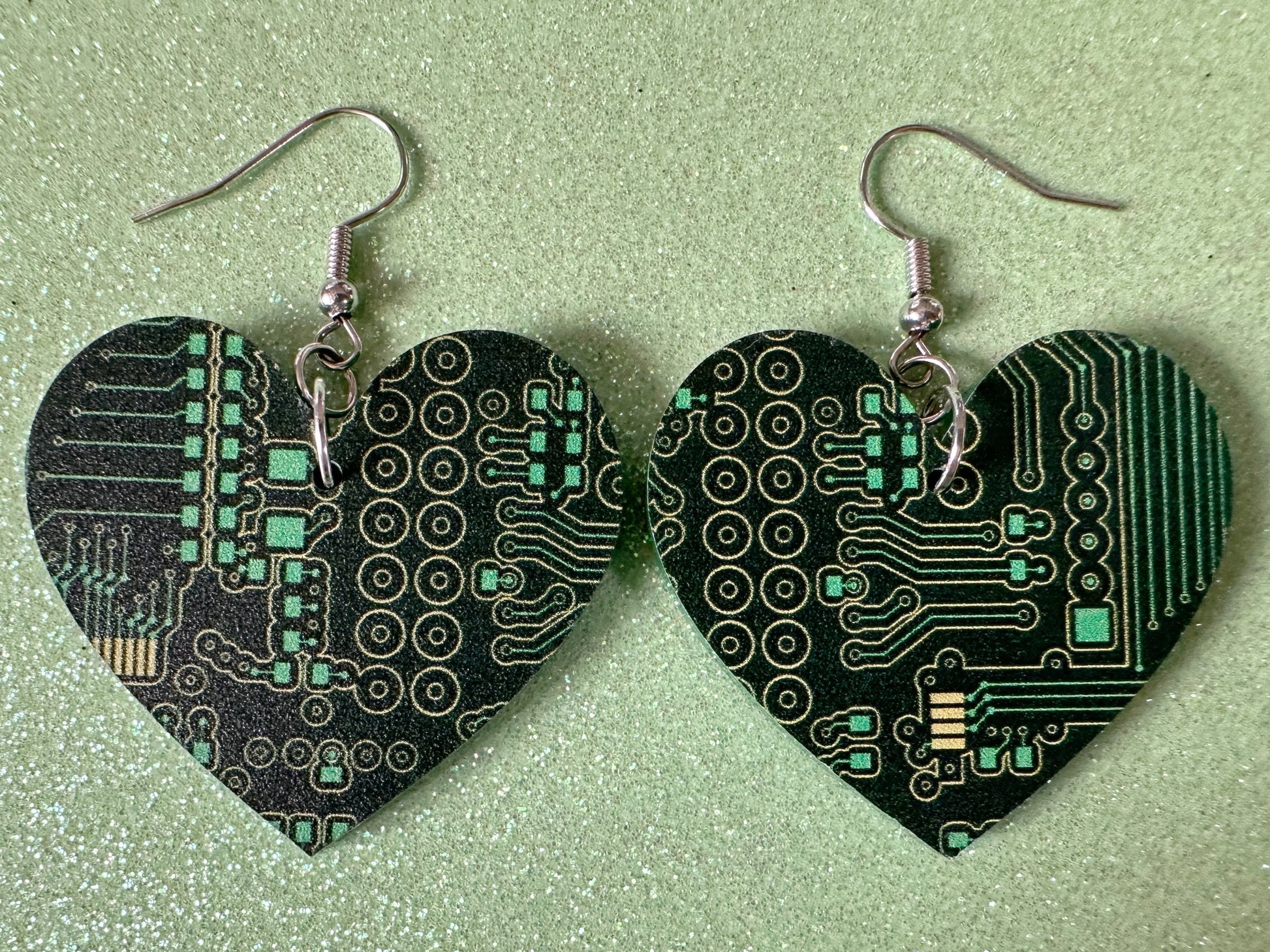 Computer Chip Earrings: Laser Cut Acrylic Tech Earrings, Techy, Green Computer Parts, Electronic Circuit, IC, Best Gifts for Her/Him/Them