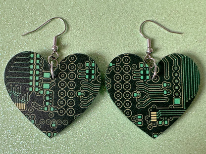 Computer Chip Earrings: Laser Cut Acrylic Tech Earrings, Techy, Green Computer Parts, Electronic Circuit, IC, Best Gifts for Her/Him/Them