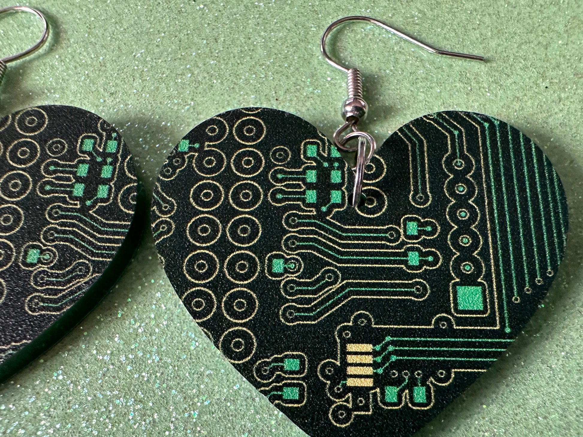 Computer Chip Earrings: Laser Cut Acrylic Tech Earrings, Techy, Green Computer Parts, Electronic Circuit, IC, Best Gifts for Her/Him/Them