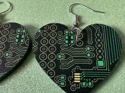 Computer Chip Earrings: Laser Cut Acrylic Tech Earrings, Techy, Green Computer Parts, Electronic Circuit, IC, Best Gifts for Her/Him/Them
