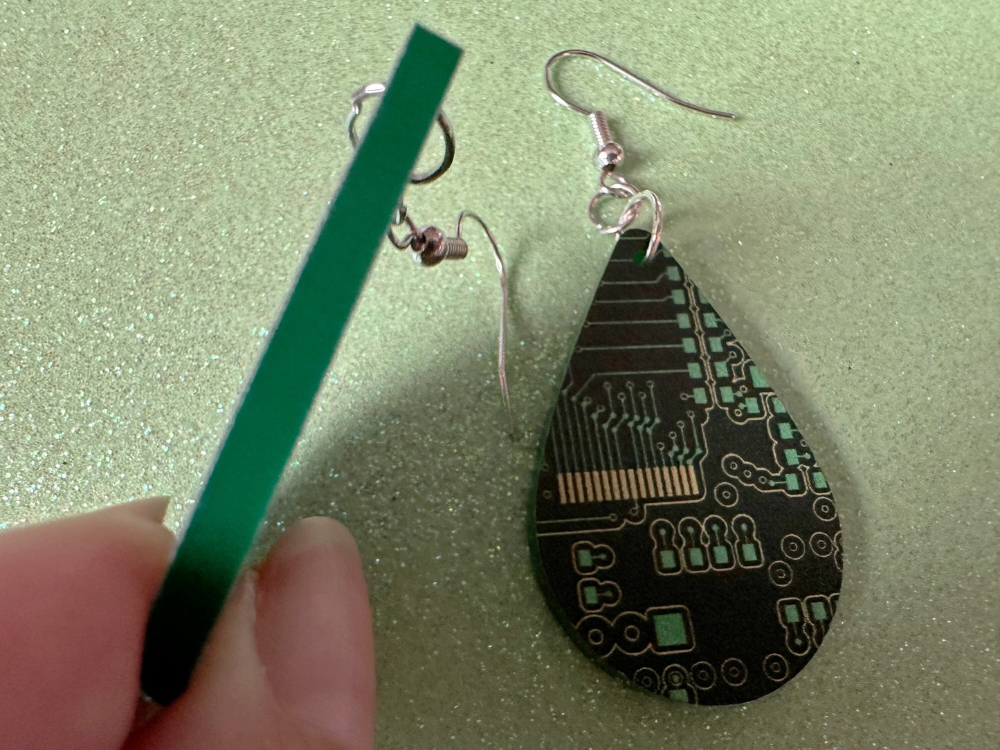 Computer Chip Earrings: Laser Cut Acrylic Tech Earrings, Techy, Green Computer Parts, Electronic Circuit, IC, Best Gifts for Her/Him/Them