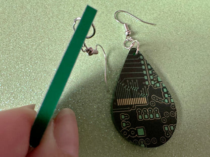 Computer Chip Earrings: Laser Cut Acrylic Tech Earrings, Techy, Green Computer Parts, Electronic Circuit, IC, Best Gifts for Her/Him/Them