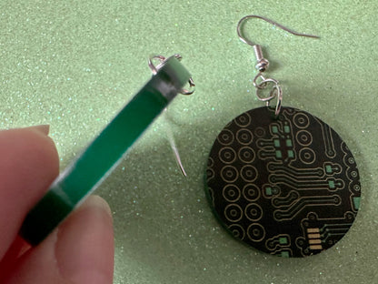 Computer Chip Earrings: Laser Cut Acrylic Tech Earrings, Techy, Green Computer Parts, Electronic Circuit, IC, Best Gifts for Her/Him/Them