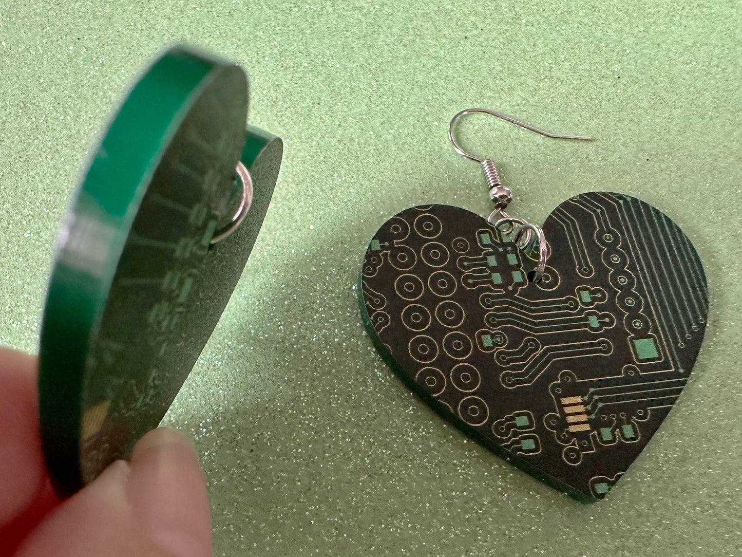 Computer Chip Earrings: Laser Cut Acrylic Tech Earrings, Techy, Green Computer Parts, Electronic Circuit, IC, Best Gifts for Her/Him/Them
