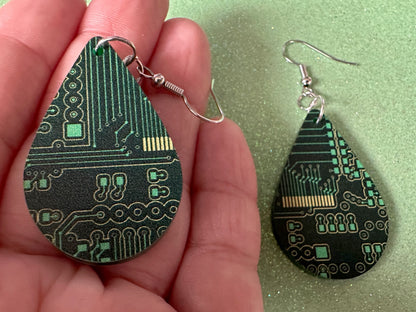 Computer Chip Earrings: Laser Cut Acrylic Tech Earrings, Techy, Green Computer Parts, Electronic Circuit, IC, Best Gifts for Her/Him/Them