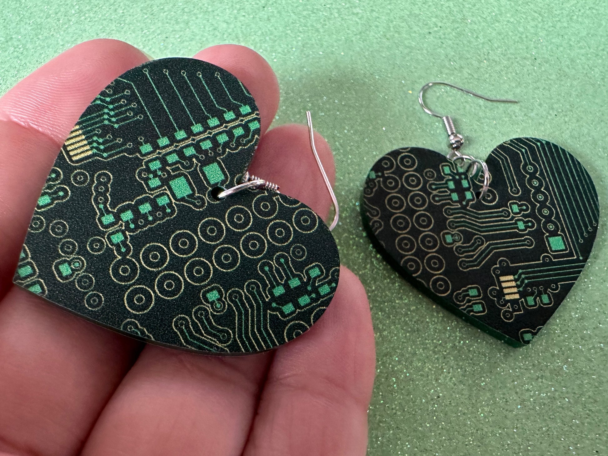 Computer Chip Earrings: Laser Cut Acrylic Tech Earrings, Techy, Green Computer Parts, Electronic Circuit, IC, Best Gifts for Her/Him/Them