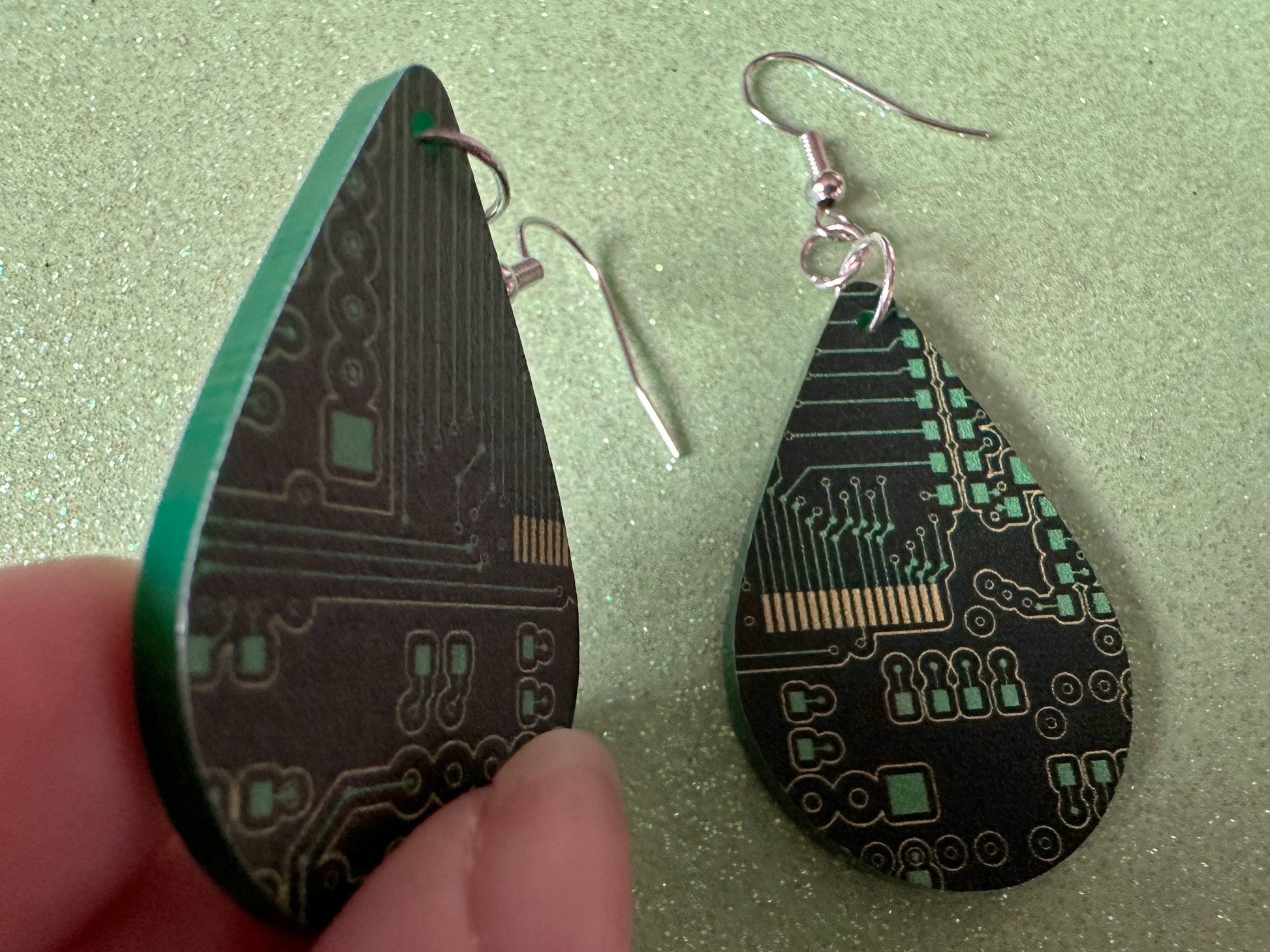 Computer Chip Earrings: Laser Cut Acrylic Tech Earrings, Techy, Green Computer Parts, Electronic Circuit, IC, Best Gifts for Her/Him/Them