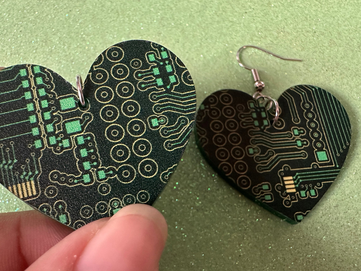Computer Chip Earrings: Laser Cut Acrylic Tech Earrings, Techy, Green Computer Parts, Electronic Circuit, IC, Best Gifts for Her/Him/Them