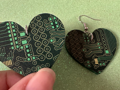 Computer Chip Earrings: Laser Cut Acrylic Tech Earrings, Techy, Green Computer Parts, Electronic Circuit, IC, Best Gifts for Her/Him/Them