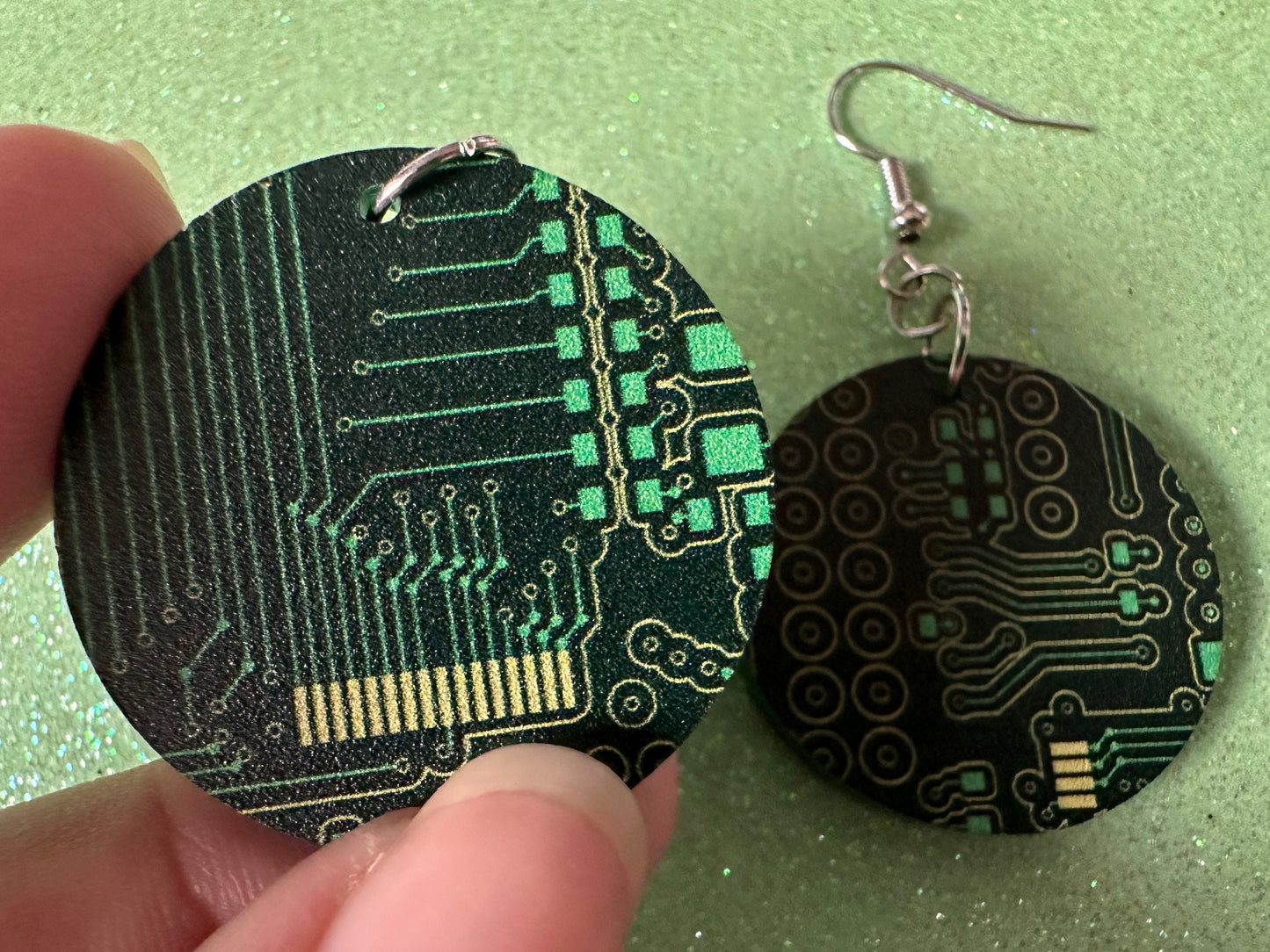 Computer Chip Earrings: Laser Cut Acrylic Tech Earrings, Techy, Green Computer Parts, Electronic Circuit, IC, Best Gifts for Her/Him/Them