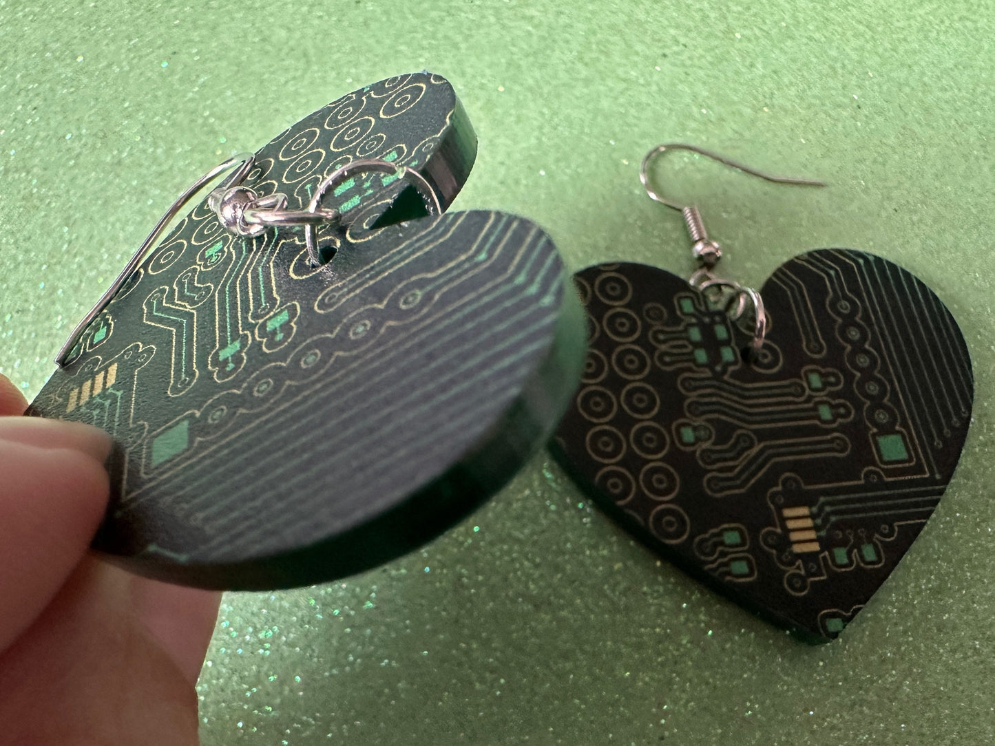Computer Chip Earrings: Laser Cut Acrylic Tech Earrings, Techy, Green Computer Parts, Electronic Circuit, IC, Best Gifts for Her/Him/Them