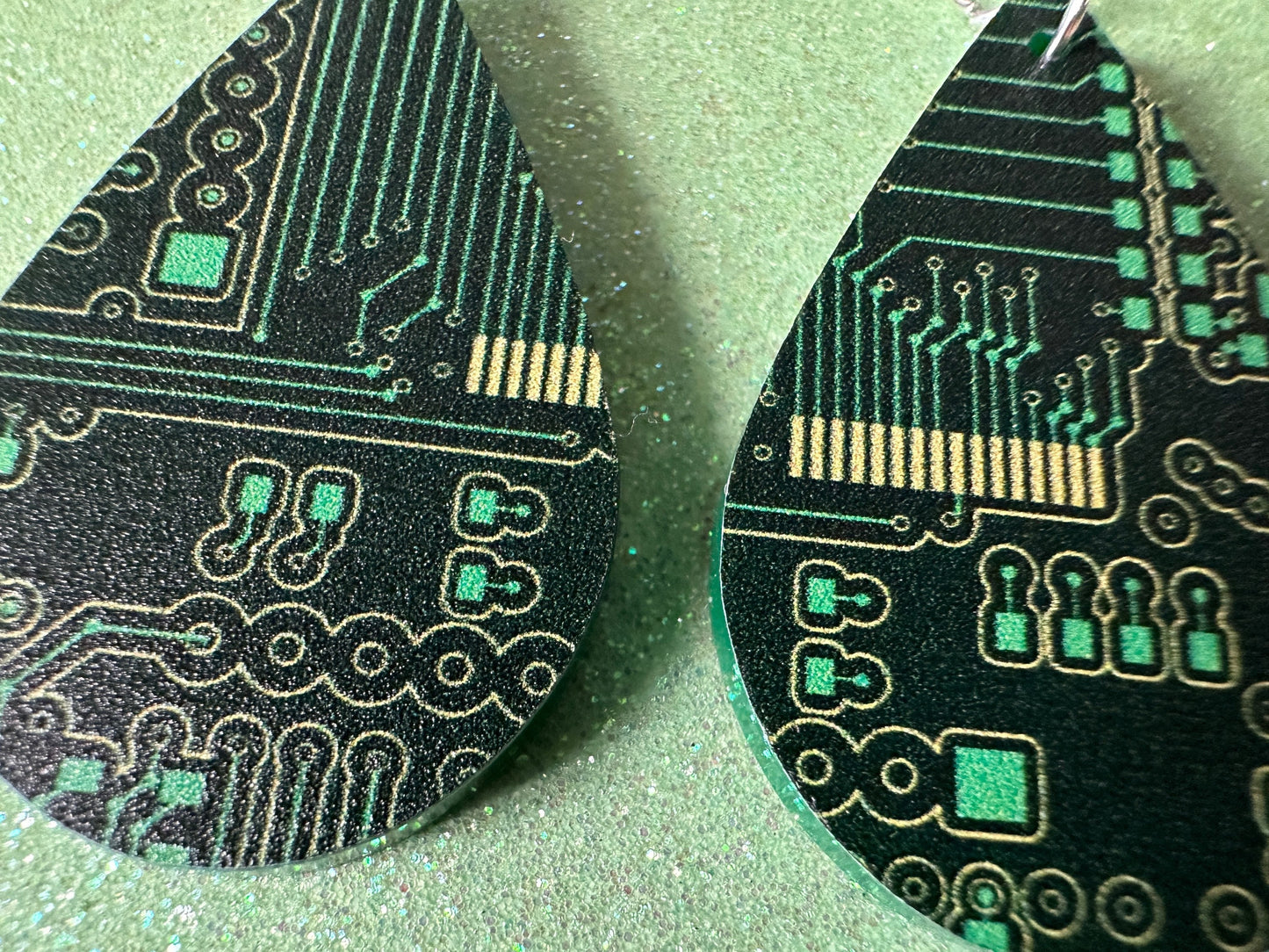 Computer Chip Earrings: Laser Cut Acrylic Tech Earrings, Techy, Green Computer Parts, Electronic Circuit, IC, Best Gifts for Her/Him/Them