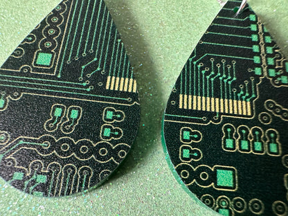 Computer Chip Earrings: Laser Cut Acrylic Tech Earrings, Techy, Green Computer Parts, Electronic Circuit, IC, Best Gifts for Her/Him/Them