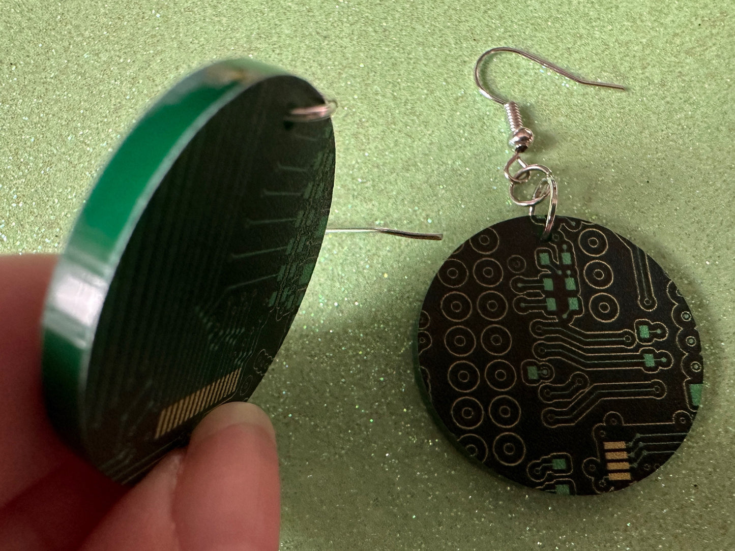 Computer Chip Earrings: Laser Cut Acrylic Tech Earrings, Techy, Green Computer Parts, Electronic Circuit, IC, Best Gifts for Her/Him/Them