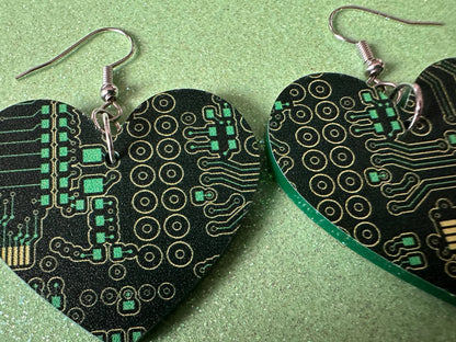 Computer Chip Earrings: Laser Cut Acrylic Tech Earrings, Techy, Green Computer Parts, Electronic Circuit, IC, Best Gifts for Her/Him/Them