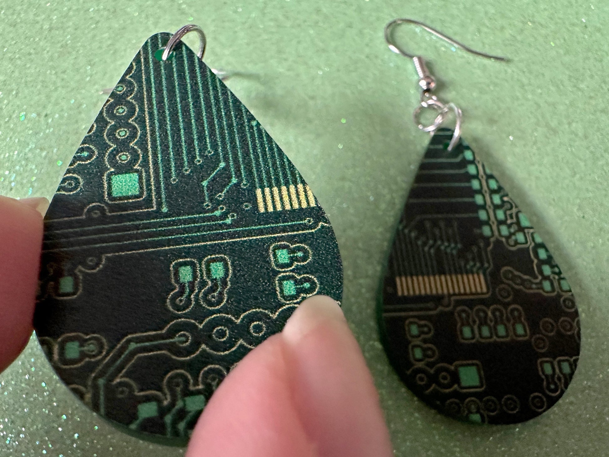 Computer Chip Earrings: Laser Cut Acrylic Tech Earrings, Techy, Green Computer Parts, Electronic Circuit, IC, Best Gifts for Her/Him/Them