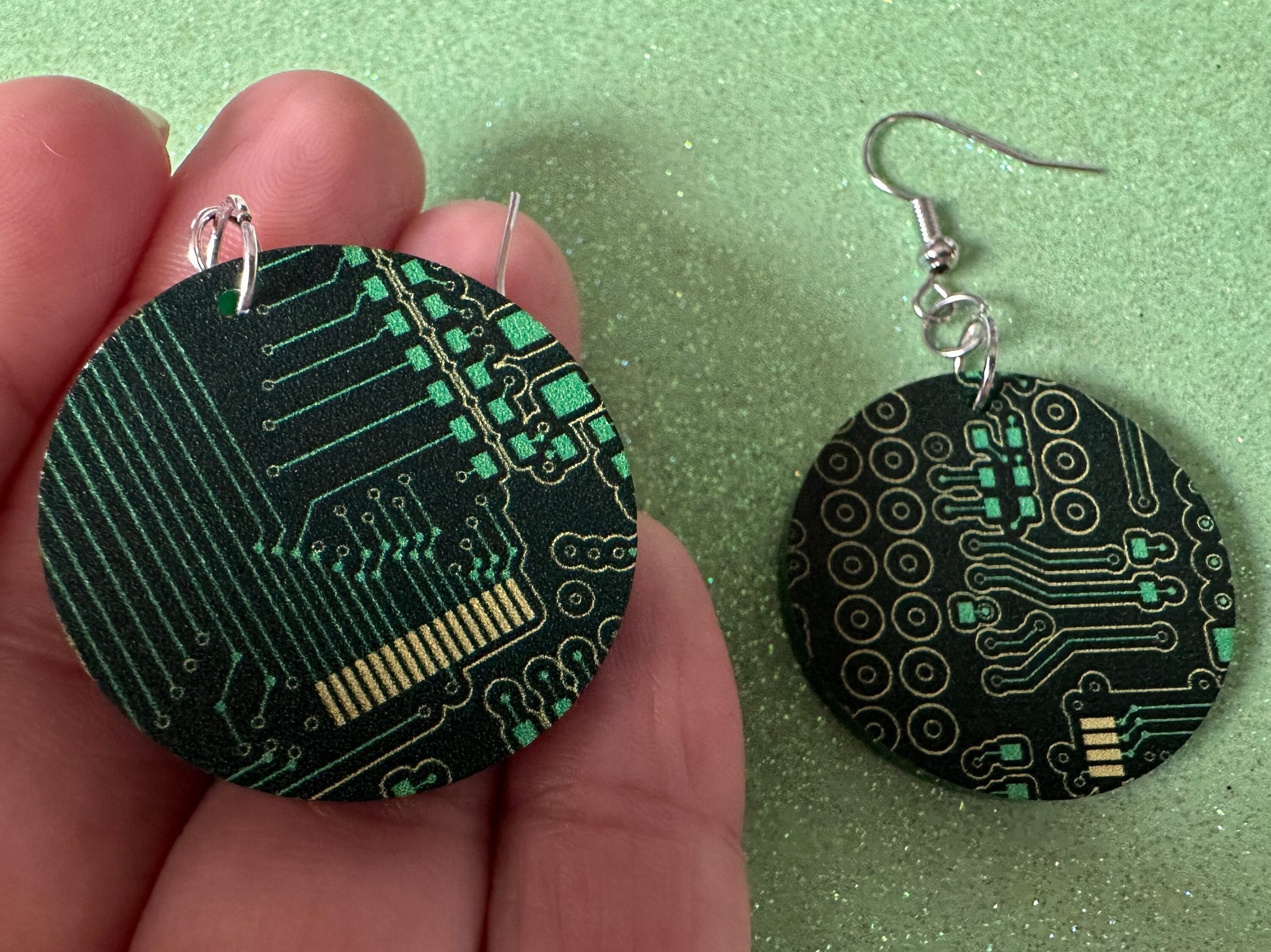 Computer Chip Earrings: Laser Cut Acrylic Tech Earrings, Techy, Green Computer Parts, Electronic Circuit, IC, Best Gifts for Her/Him/Them