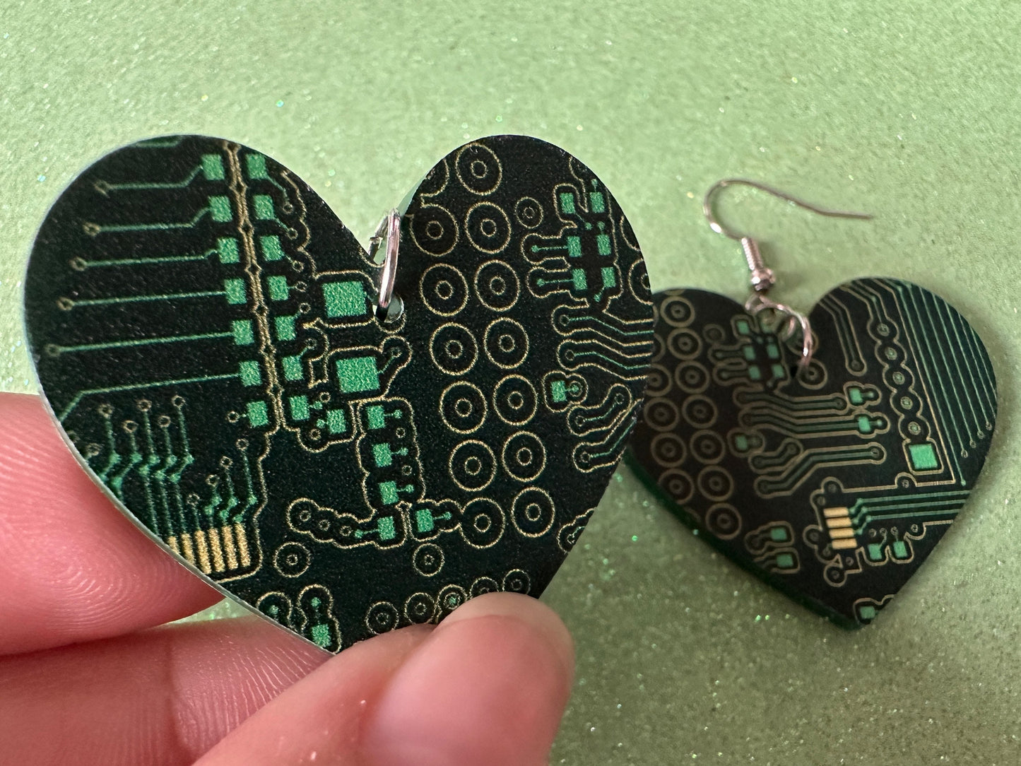 Computer Chip Earrings: Laser Cut Acrylic Tech Earrings, Techy, Green Computer Parts, Electronic Circuit, IC, Best Gifts for Her/Him/Them