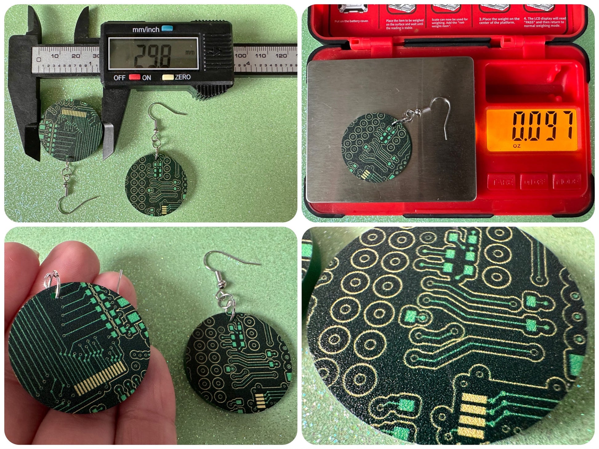 Computer Chip Earrings: Laser Cut Acrylic Tech Earrings, Techy, Green Computer Parts, Electronic Circuit, IC, Best Gifts for Her/Him/Them