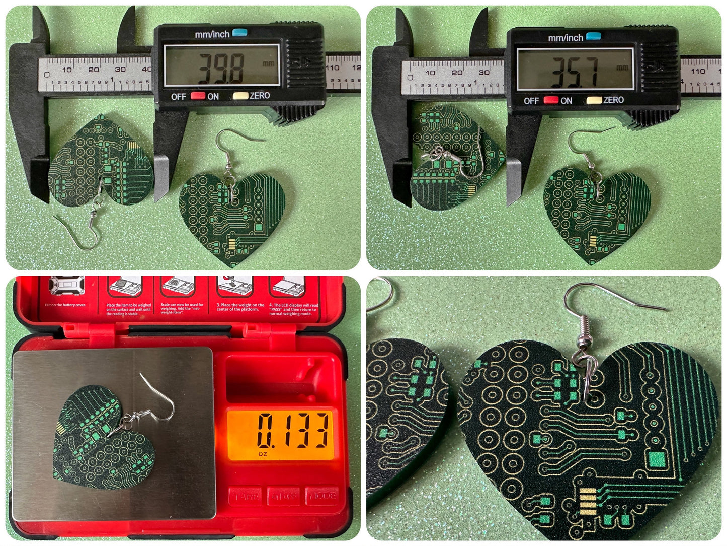 Computer Chip Earrings: Laser Cut Acrylic Tech Earrings, Techy, Green Computer Parts, Electronic Circuit, IC, Best Gifts for Her/Him/Them