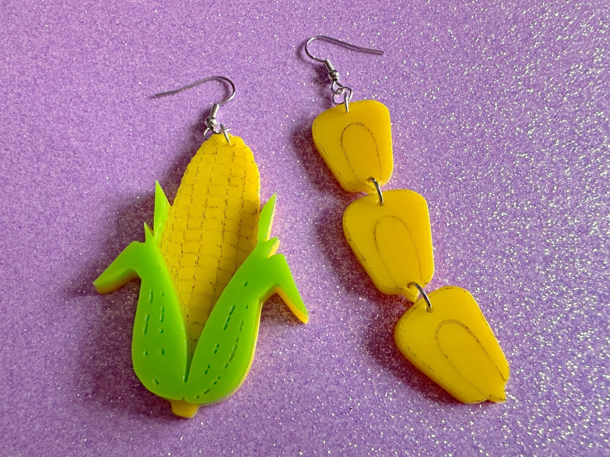 Corn Earrings: Laser Cut Acrylic Kernels & Corn Stalk, Farm, Gardening, Vegetables, Food Earrings, Green Earrings, Gifts for Her/Him/Them