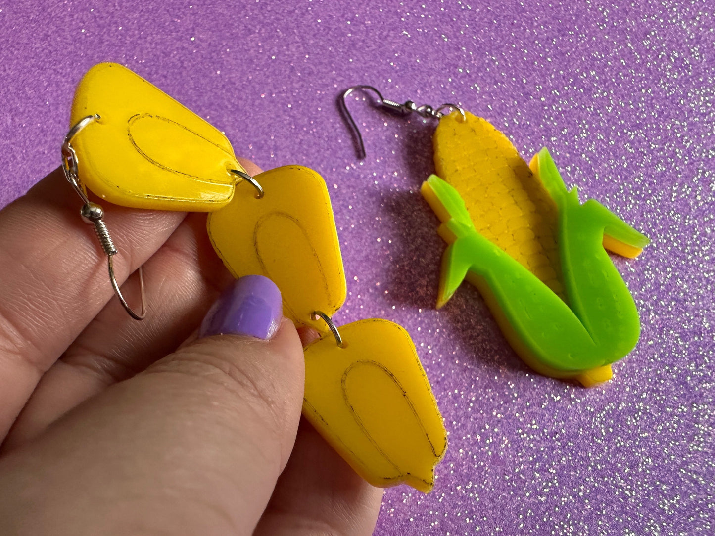 Corn Earrings: Laser Cut Acrylic Kernels & Corn Stalk, Farm, Gardening, Vegetables, Food Earrings, Green Earrings, Gifts for Her/Him/Them