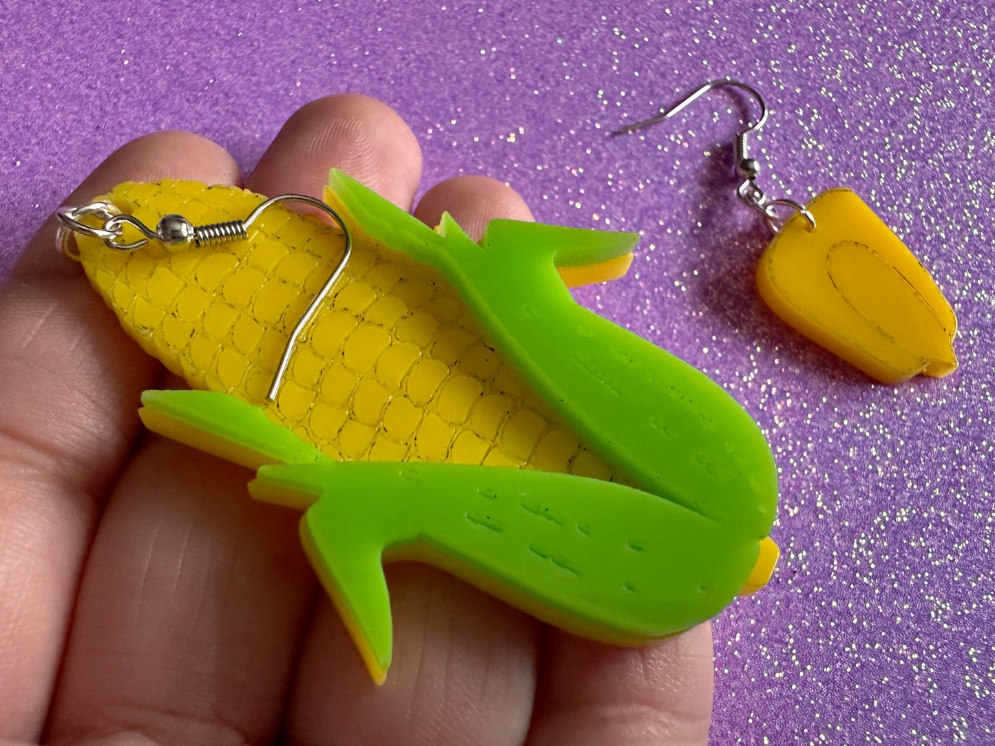 Corn Earrings: Laser Cut Acrylic Kernels & Corn Stalk, Farm, Gardening, Vegetables, Food Earrings, Green Earrings, Gifts for Her/Him/Them