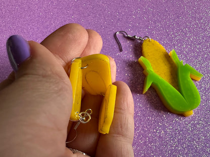 Corn Earrings: Laser Cut Acrylic Kernels & Corn Stalk, Farm, Gardening, Vegetables, Food Earrings, Green Earrings, Gifts for Her/Him/Them