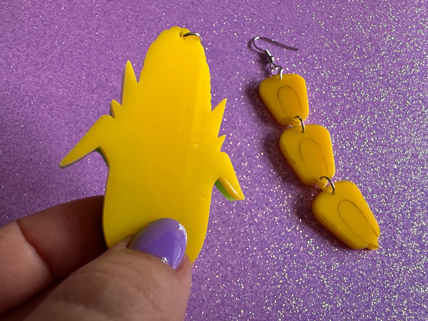Corn Earrings: Laser Cut Acrylic Kernels & Corn Stalk, Farm, Gardening, Vegetables, Food Earrings, Green Earrings, Gifts for Her/Him/Them