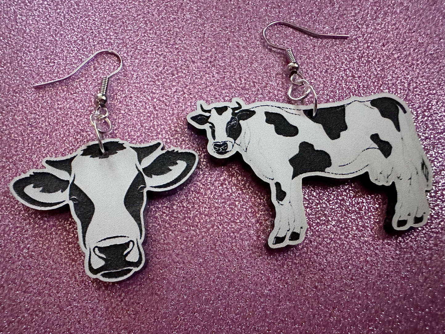Cow Earrings: Laser Cut Acrylic Cows, Farm Animals, Milk Cows, Moo, Bovine, Heifer Earrings, Novelty, Cosplay, Best Gifts for Her/Him/Them