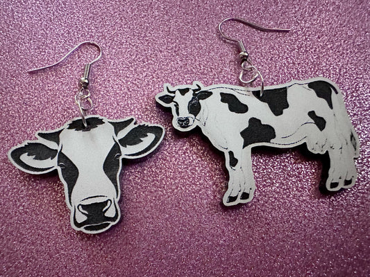 Cow Earrings: Laser Cut Acrylic Cows, Farm Animals, Milk Cows, Moo, Bovine, Heifer Earrings, Novelty, Cosplay, Best Gifts for Her/Him/Them
