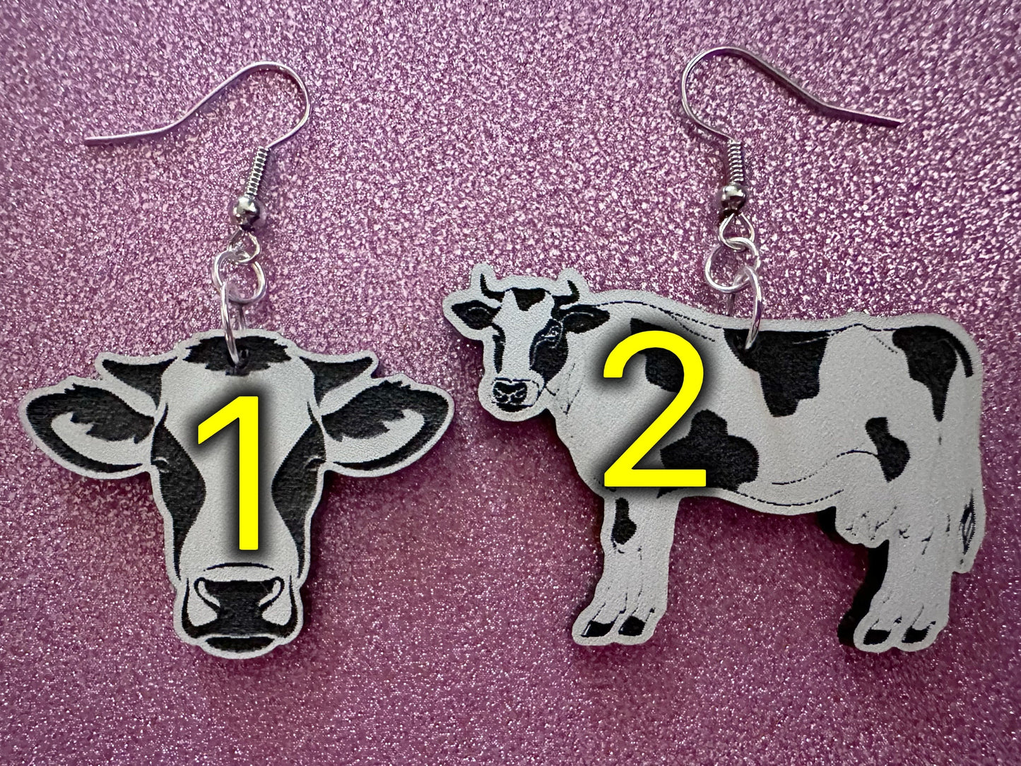 Cow Earrings: Laser Cut Acrylic Cows, Farm Animals, Milk Cows, Moo, Bovine, Heifer Earrings, Novelty, Cosplay, Best Gifts for Her/Him/Them