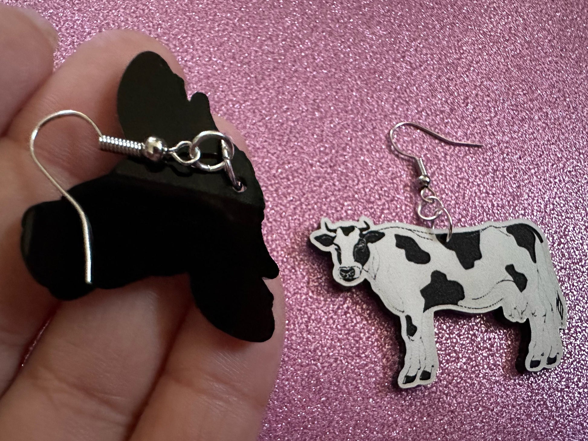 Cow Earrings: Laser Cut Acrylic Cows, Farm Animals, Milk Cows, Moo, Bovine, Heifer Earrings, Novelty, Cosplay, Best Gifts for Her/Him/Them