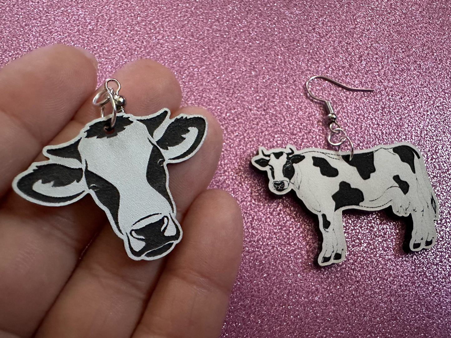 Cow Earrings: Laser Cut Acrylic Cows, Farm Animals, Milk Cows, Moo, Bovine, Heifer Earrings, Novelty, Cosplay, Best Gifts for Her/Him/Them