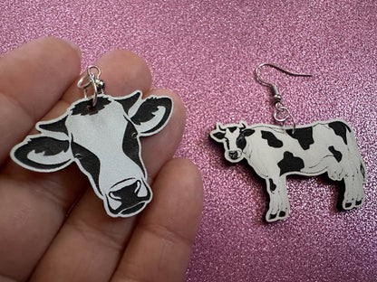 Cow Earrings: Laser Cut Acrylic Cows, Farm Animals, Milk Cows, Moo, Bovine, Heifer Earrings, Novelty, Cosplay, Best Gifts for Her/Him/Them