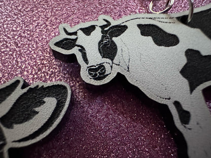 Cow Earrings: Laser Cut Acrylic Cows, Farm Animals, Milk Cows, Moo, Bovine, Heifer Earrings, Novelty, Cosplay, Best Gifts for Her/Him/Them