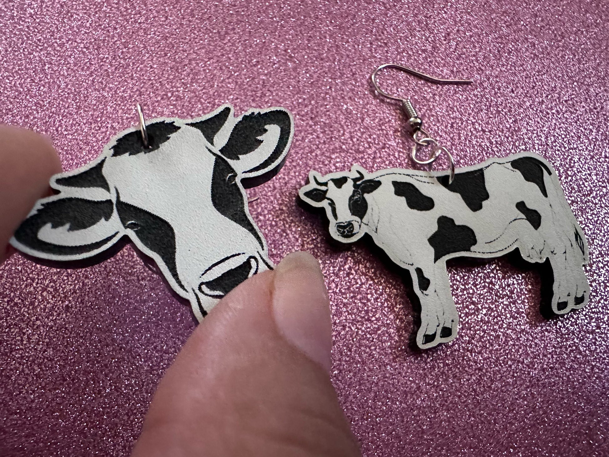 Cow Earrings: Laser Cut Acrylic Cows, Farm Animals, Milk Cows, Moo, Bovine, Heifer Earrings, Novelty, Cosplay, Best Gifts for Her/Him/Them