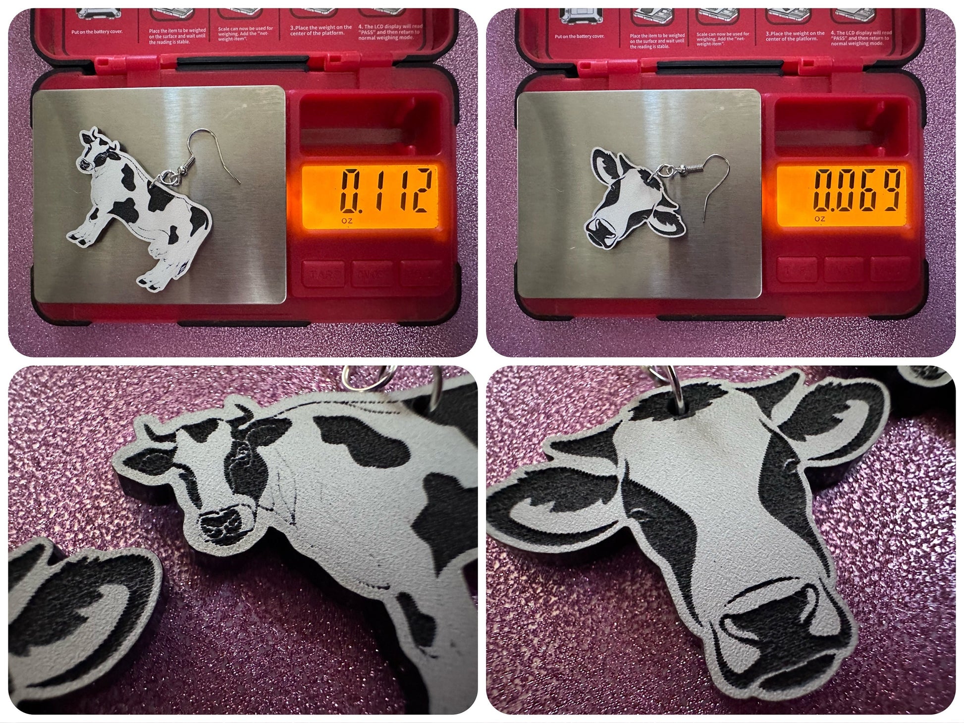Cow Earrings: Laser Cut Acrylic Cows, Farm Animals, Milk Cows, Moo, Bovine, Heifer Earrings, Novelty, Cosplay, Best Gifts for Her/Him/Them