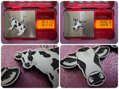 Cow Earrings: Laser Cut Acrylic Cows, Farm Animals, Milk Cows, Moo, Bovine, Heifer Earrings, Novelty, Cosplay, Best Gifts for Her/Him/Them
